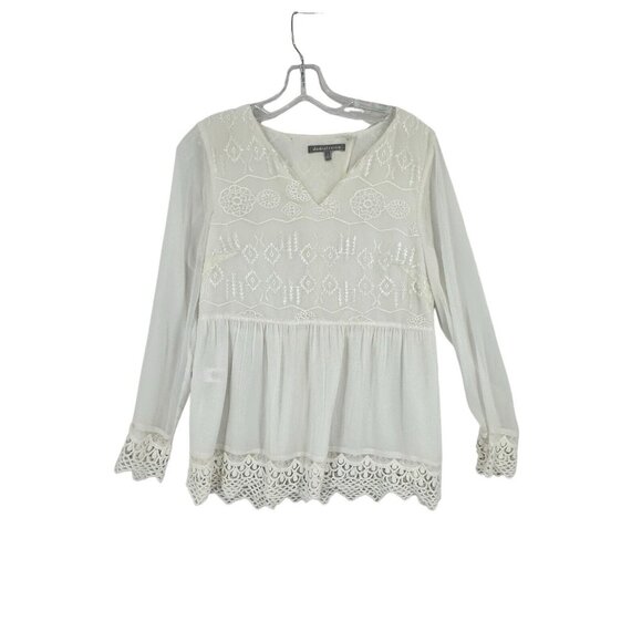 Daniel Rainn Lace Embroidered Romantic Long Sleeve‎ Top Medium Boho Peasant - Picture 1 of 10